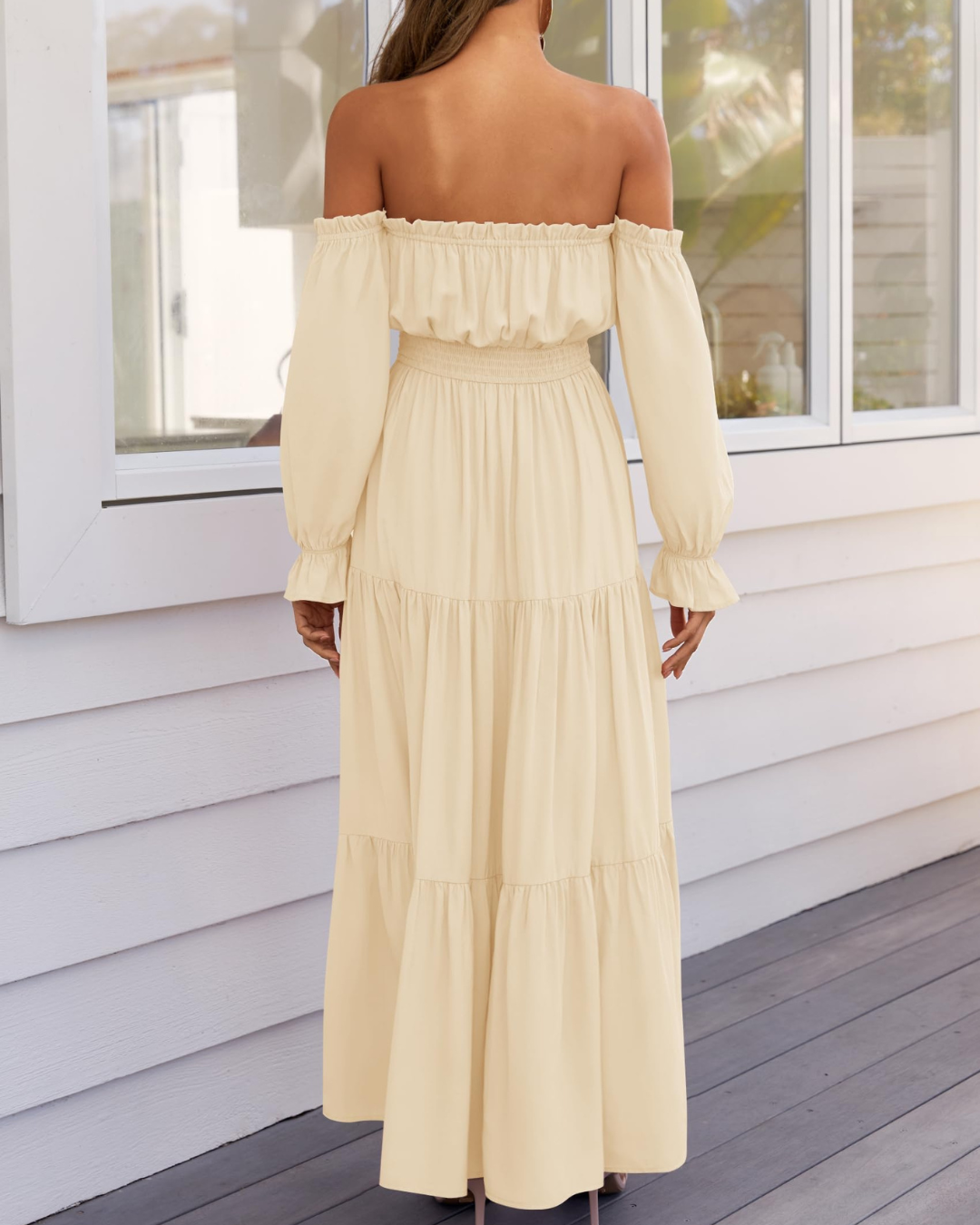 Vestido Maxi de Lino con Capas y Abertura Lateral para Mujer