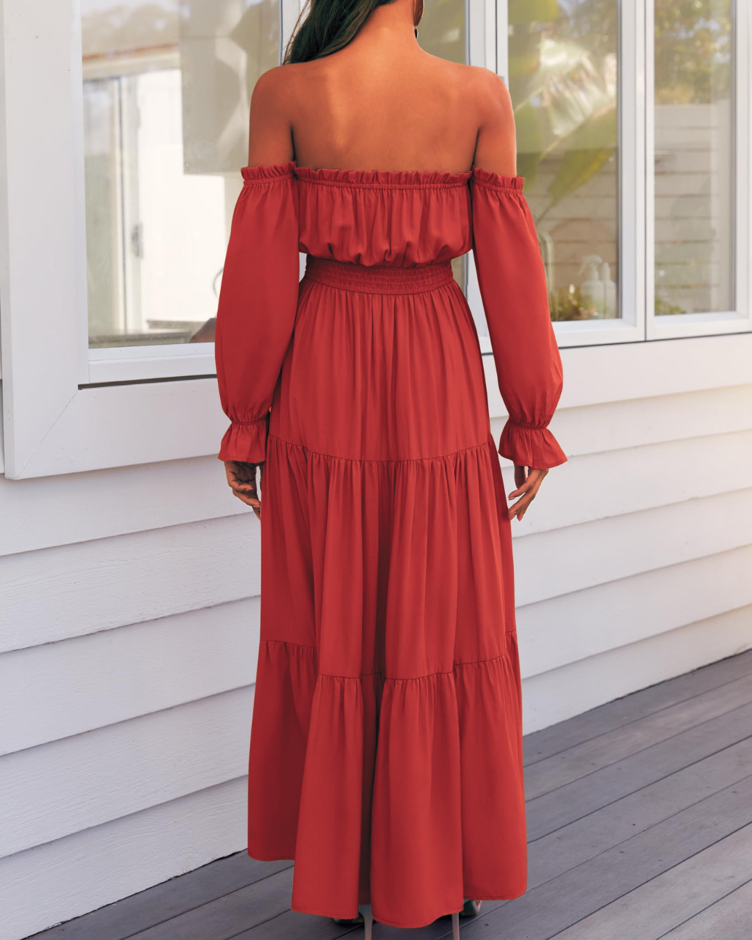 Vestido Maxi de Lino con Capas y Abertura Lateral para Mujer