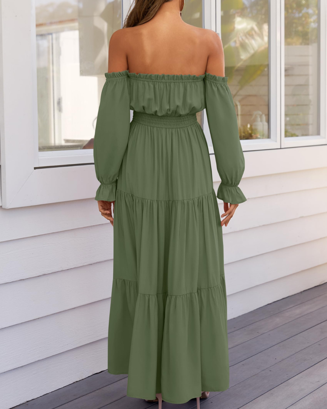 Vestido Maxi de Lino con Capas y Abertura Lateral para Mujer