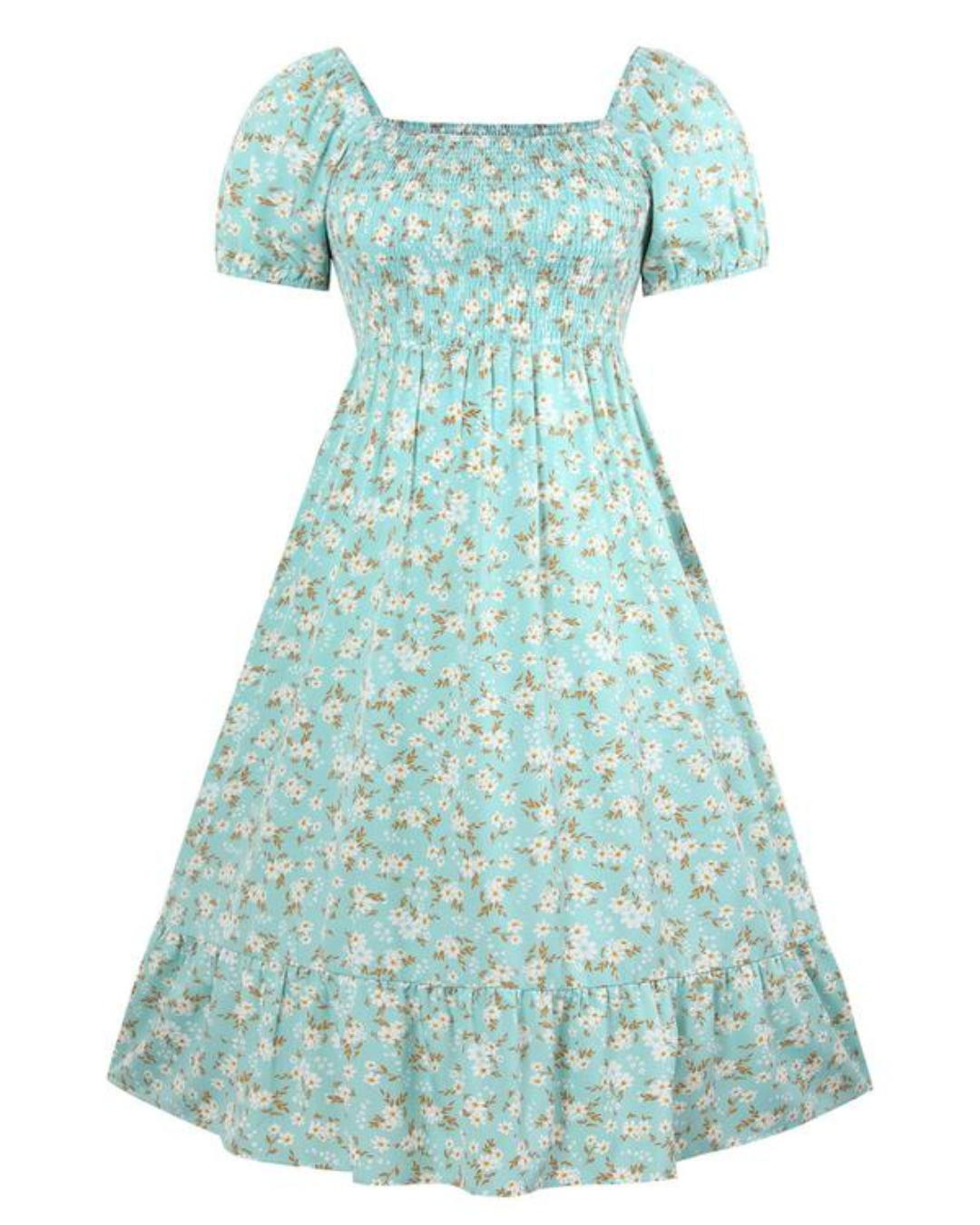 Vestido Estampado con Escote Cuadrado y Corte Imperio