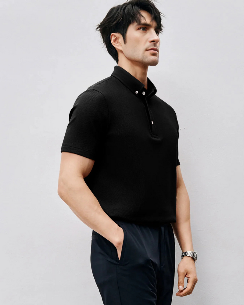 Polo de manga corta de tejido de poliéster transpirable para hombre