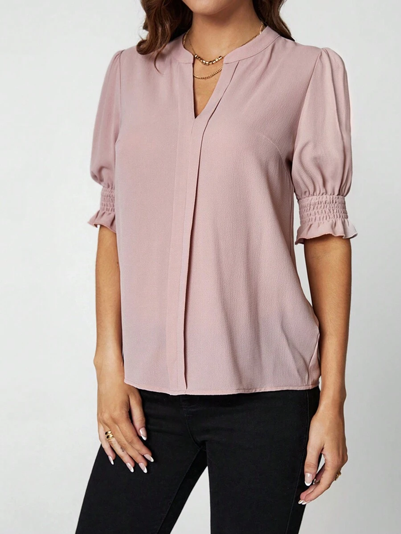 Camisa De Mujer Con Cuello En V Y Manga Abullonada