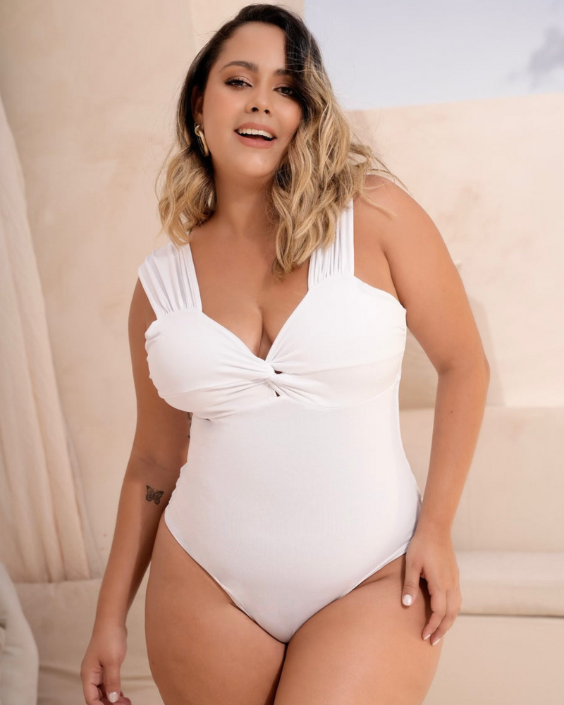 Body Tanga Adelgazante con Pliegues y Escote en V