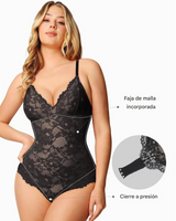 Body de Encaje Floral con Escote en V y Detalles de Transparencia Elegante