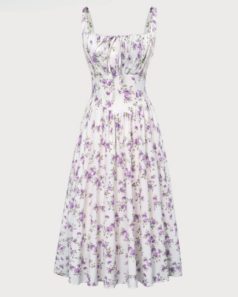 Vestido Floral con Cintura tipo Corset para Mayor Ajuste y Bolsillos Laterales para mujer