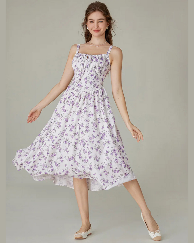 Vestido Floral con Cintura tipo Corset para Mayor Ajuste y Bolsillos Laterales para mujer