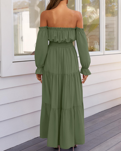Vestido Maxi de Lino con Capas y Abertura Lateral para Mujer