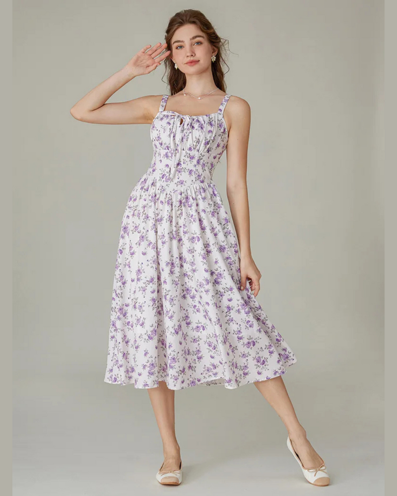 Vestido Floral con Cintura tipo Corset para Mayor Ajuste y Bolsillos Laterales para mujer