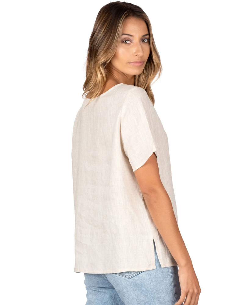 Blusa de Lino con Diseño Holgado y Mangas Cortas