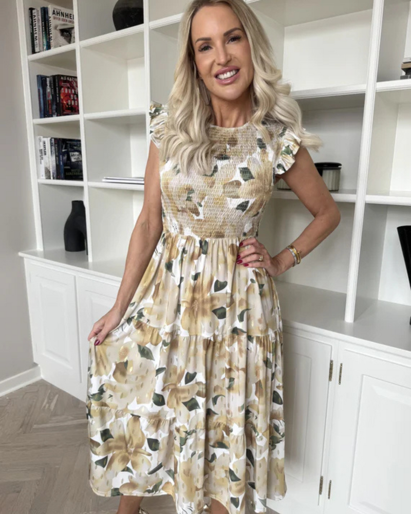 Vestido Floral con Fruncido en el Pecho para Mujer