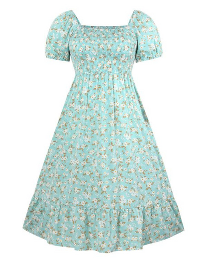 Vestido Estampado con Escote Cuadrado y Corte Imperio