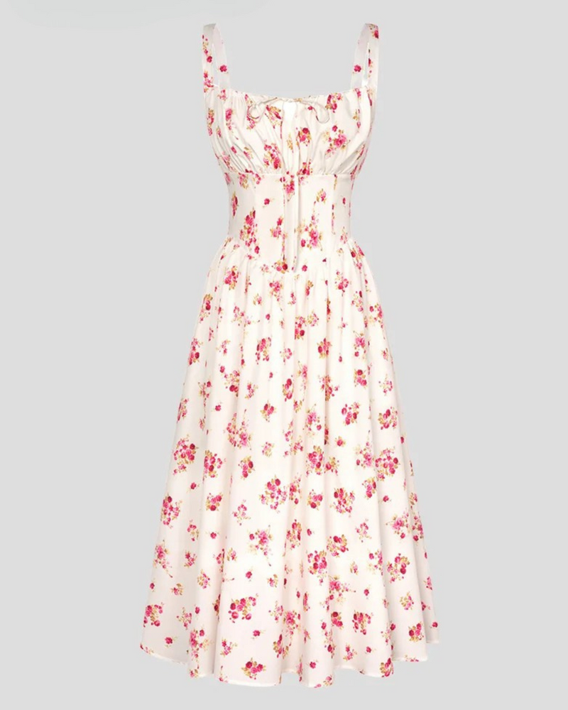 Vestido Floral con Cintura tipo Corset para Mayor Ajuste y Bolsillos Laterales para mujer