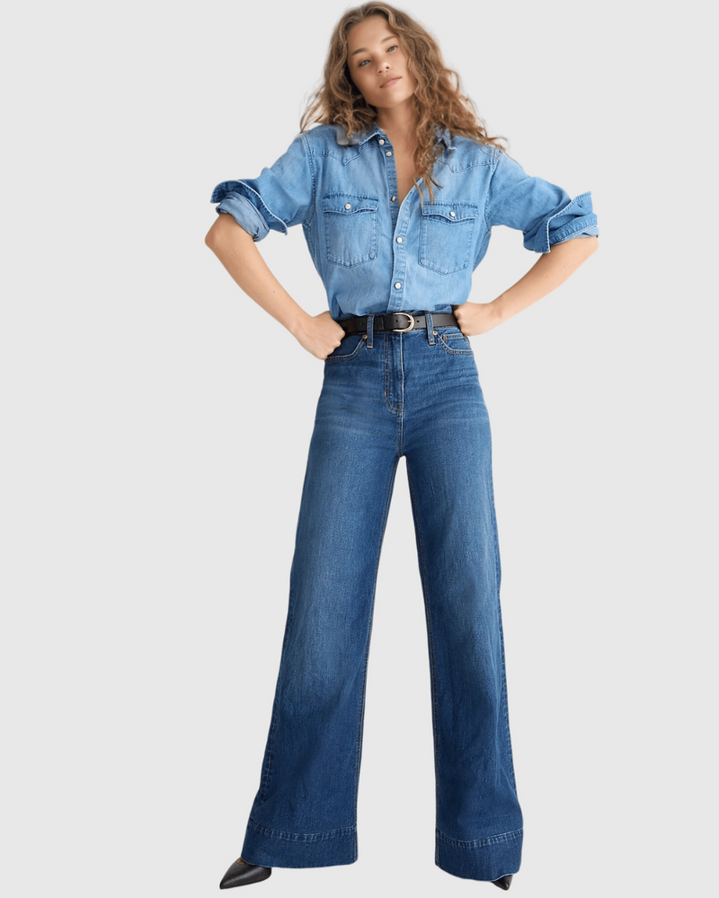Pantalón de Cintura Alta y Corte Ancho con Control del Vientre