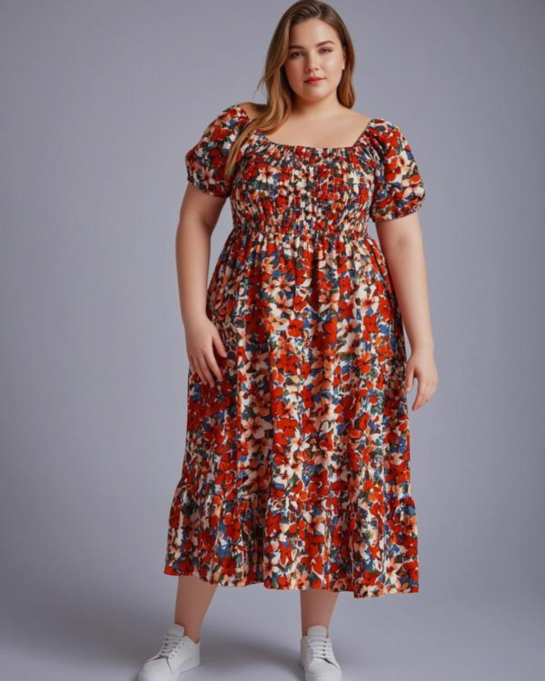 Vestido Estampado con Escote Cuadrado y Corte Imperio