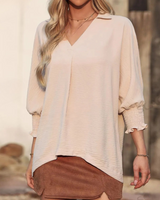 Blusa Casual de Mujer con Escote en V y Manga 3/4 de Corte Suelto