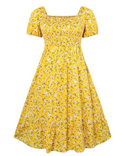 Vestido Estampado con Escote Cuadrado y Corte Imperio