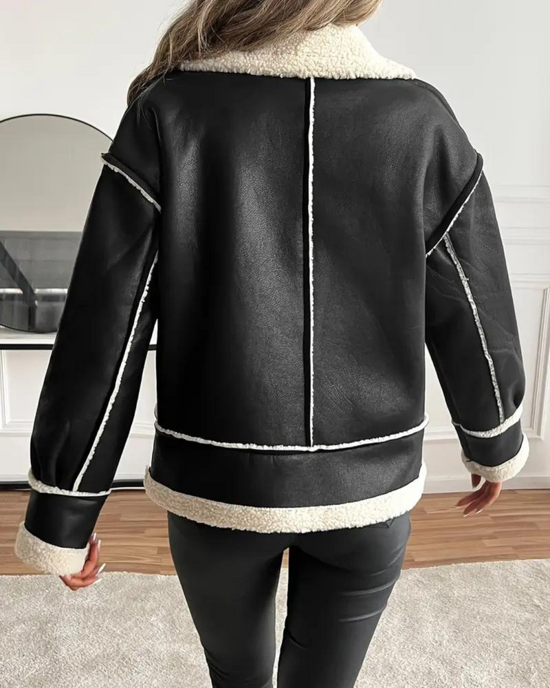 Chaqueta Elegante de Cuero Forrado de Felpa para Mujer