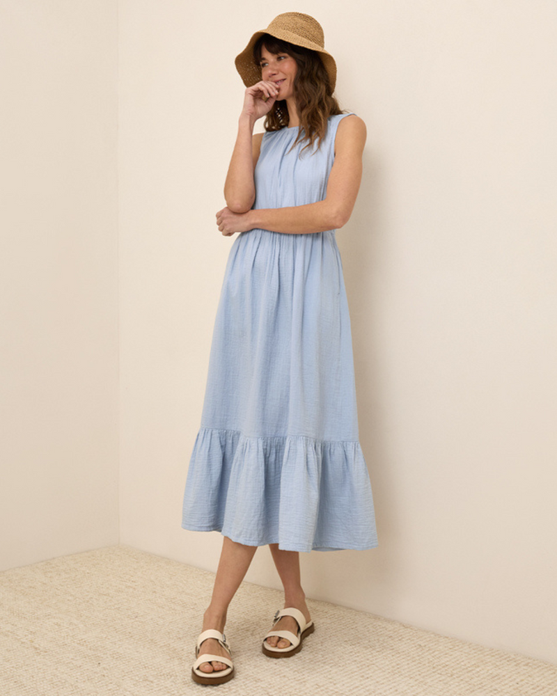 Vestido sin Mangas para Mujer en Lino con Volantes Ligero