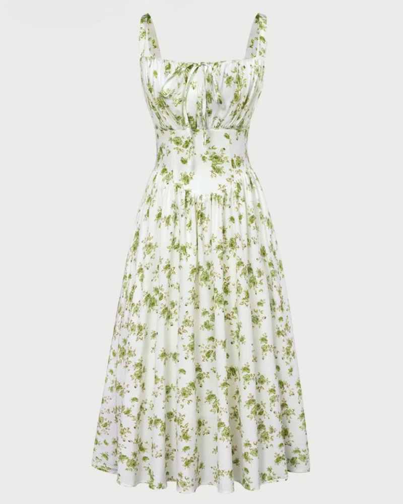 Vestido Floral con Cintura tipo Corset para Mayor Ajuste y Bolsillos Laterales para mujer