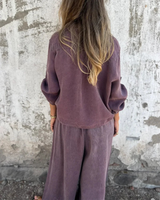Conjunto de 2 Piezas con Mono Largo de Pierna Ancha para Mujer con Camisa de Botones y Lazo Frontal