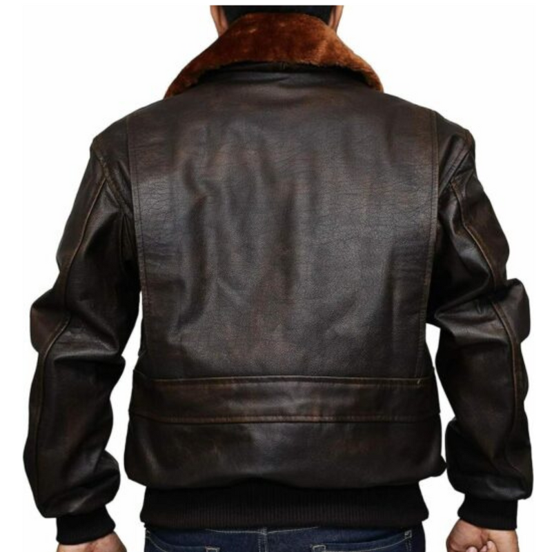 Chaqueta de Cuero Estilo Aviador para Hombre con Cuello Felpa