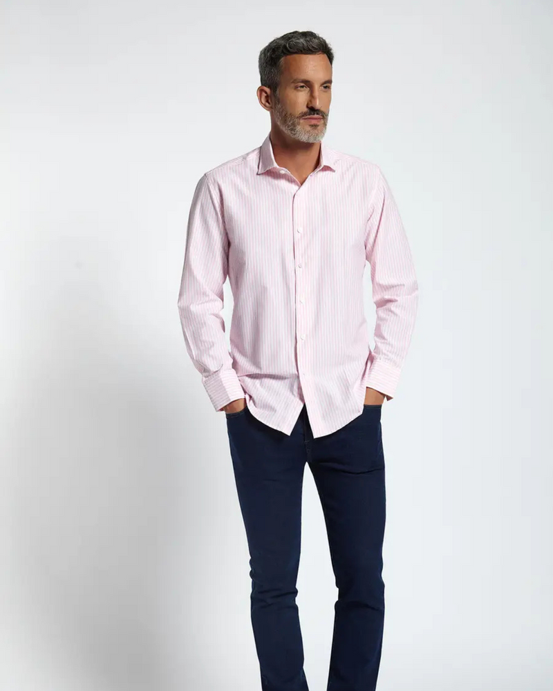 Camisa Clásica de Algodón con Rayas en Relieve para Hombre